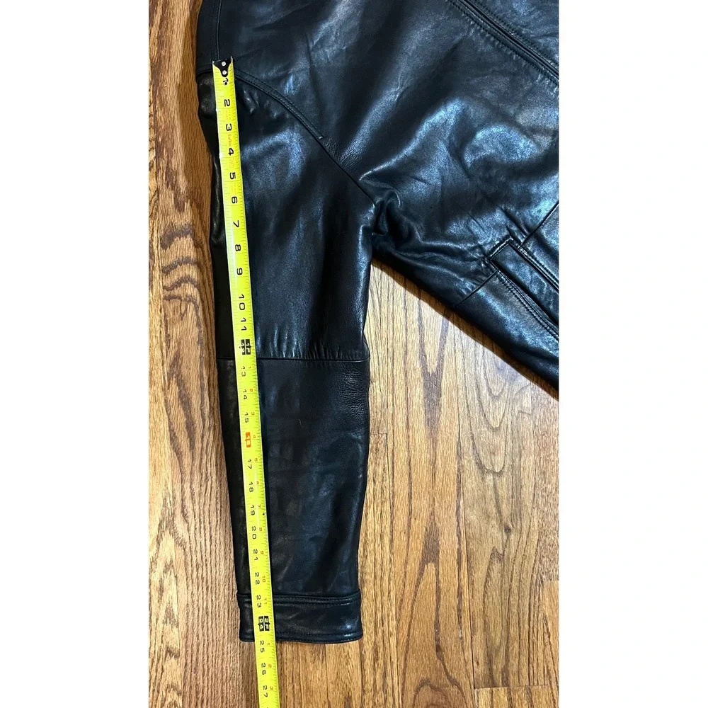 Calvin Klein Mens Black Leather Full‎ Zip Jacket Size Large Point Collar